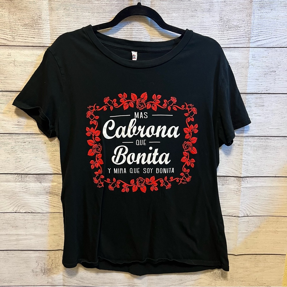 Bonita Black Graphic Tee with Red Accents